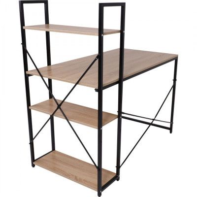 Стол письменный AksHome Onyx со стеллажом светлый дуб/черный металл купить в Минске